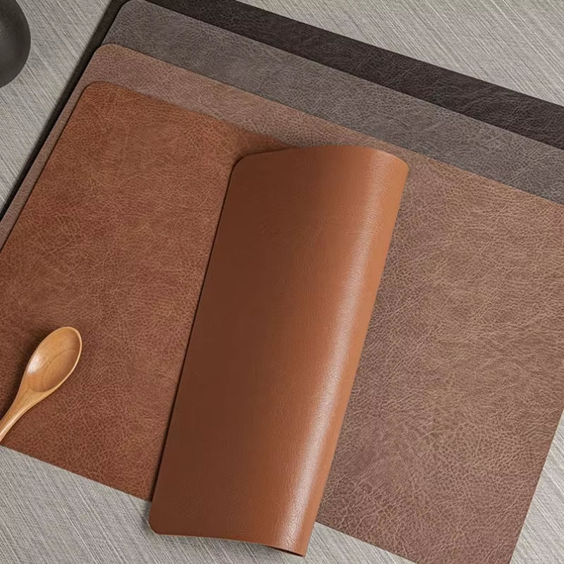 Reversible Leather Kitchen Placemats - Heat Resistant Dining Table Mats for Dishes, Cups, and Coasters