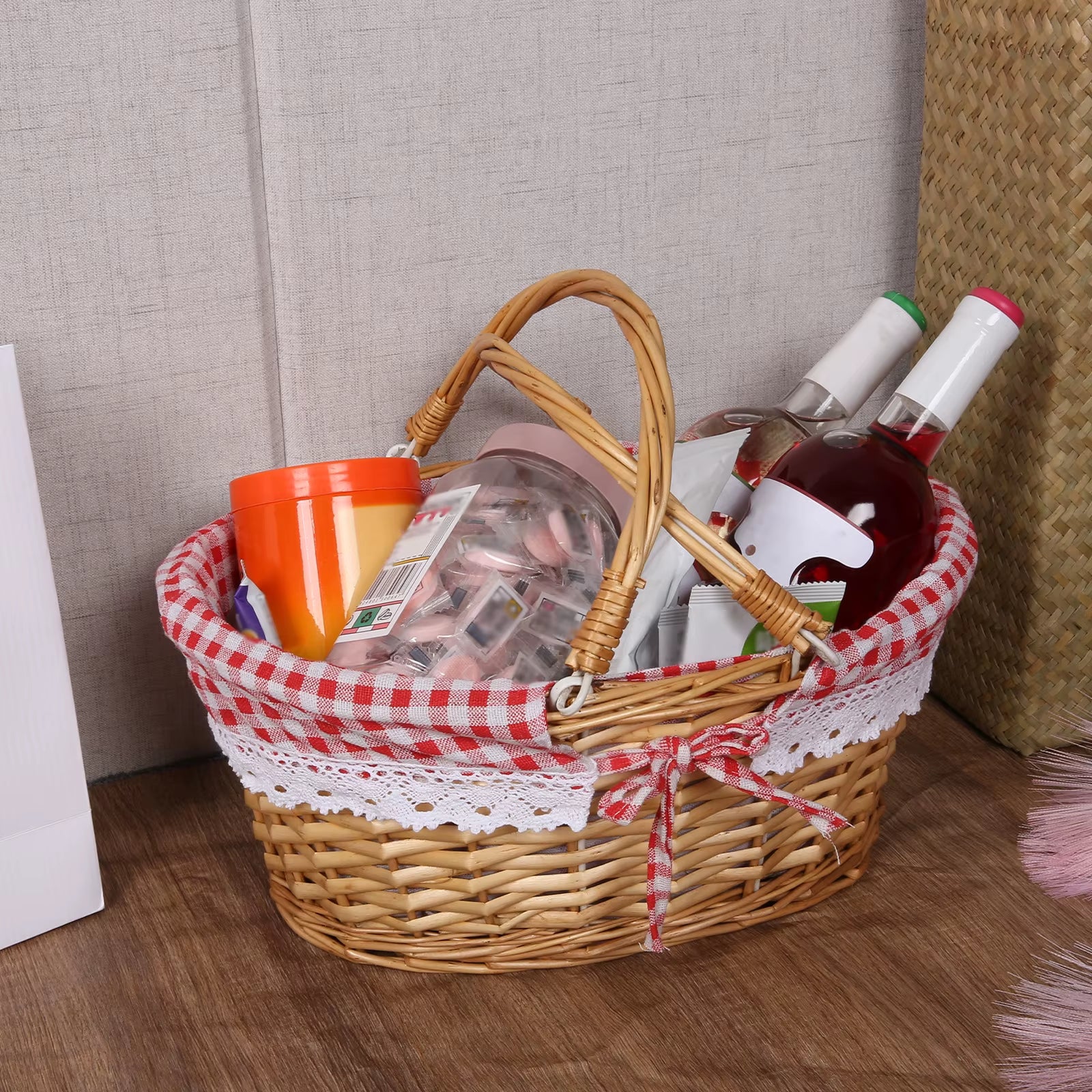 ZK30 Rustic Willow Wicker Picnic Basket with Handle for Outdoor Activities