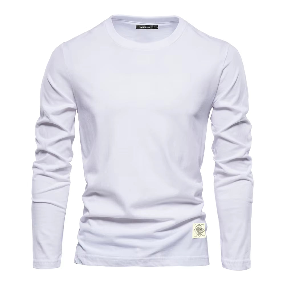 Men's 100% Cotton Long Sleeve T-Shirt - Solid Casual Spring Collection, High-Quality Classic Tops