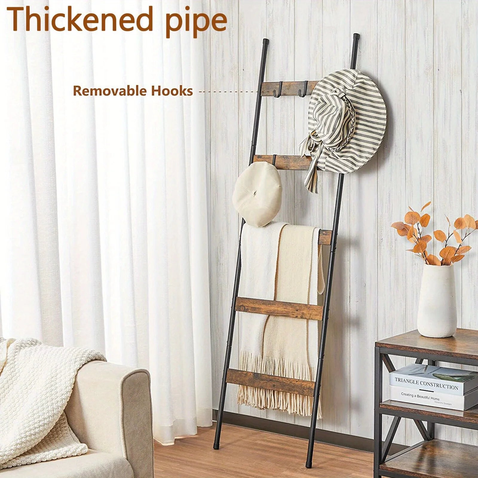 Blanket Ladder, a Five-Tier Blanket Storage Rack Equipped with 10 Detachable Hooks