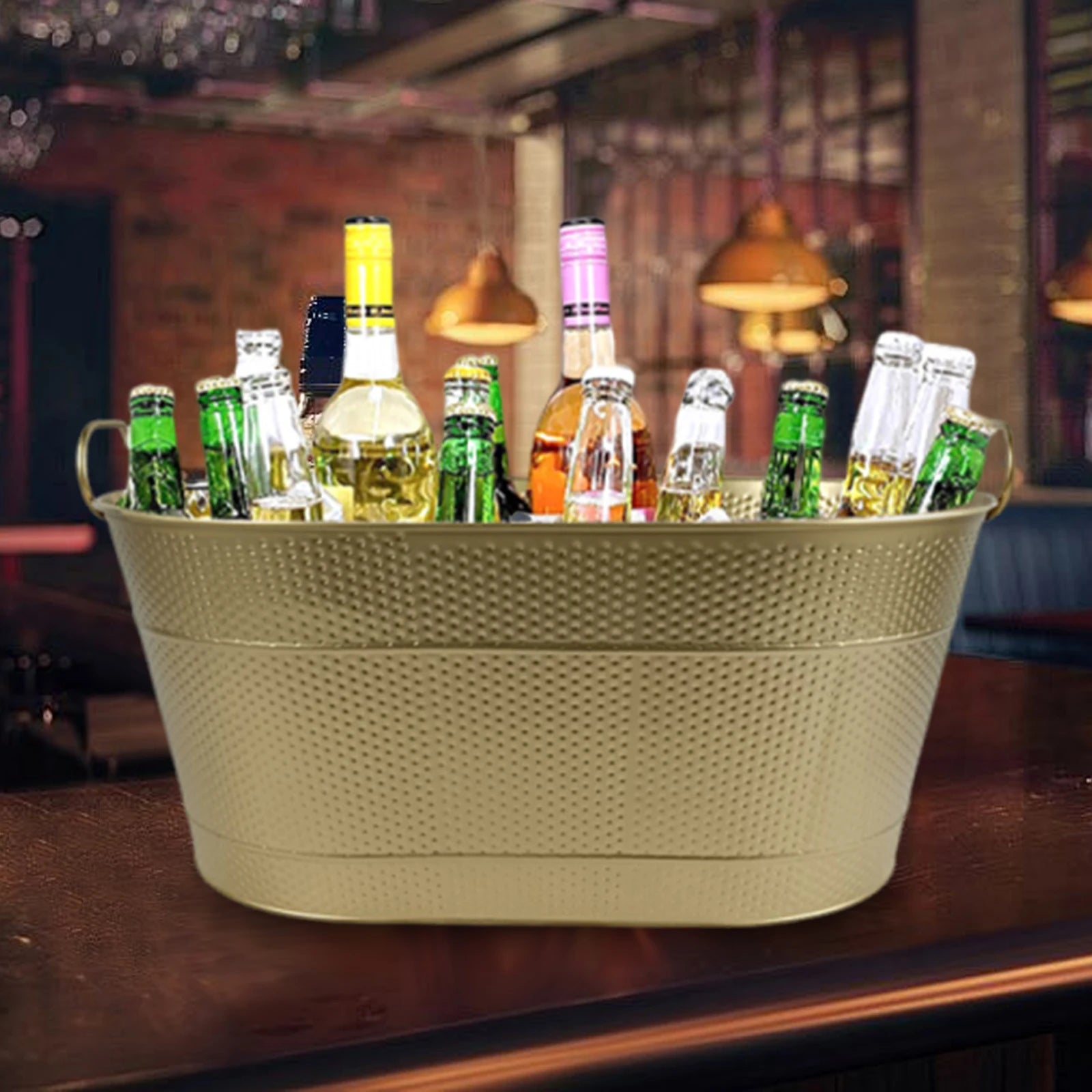 Galvanized Tub Ice Bucket with Carry Handles Beer Tub for Chilling Wine Beer Beverage Tub with Handle Metal Beer Bucket Ice