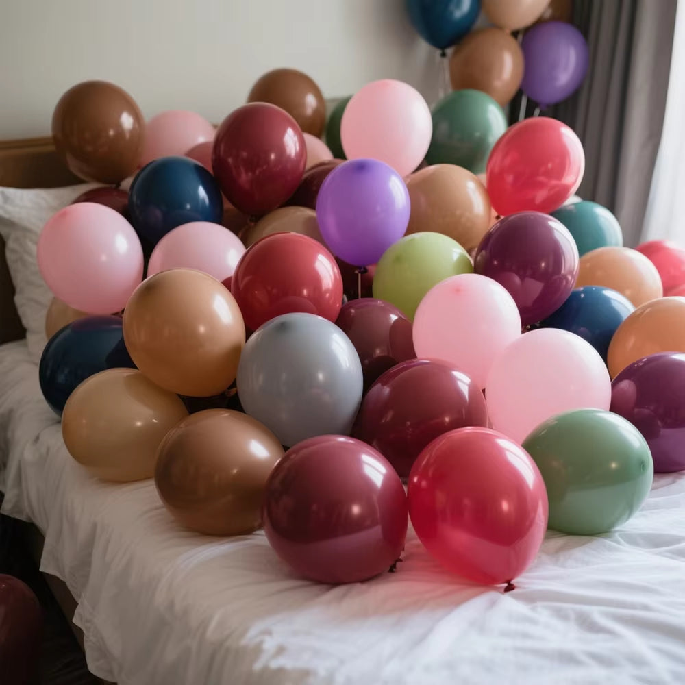 50/100 Pieces Retro Mixed Balloons in Orange, Brown, Avocado, and Night Blue for Thanksgiving Woodland Theme Party Decoration