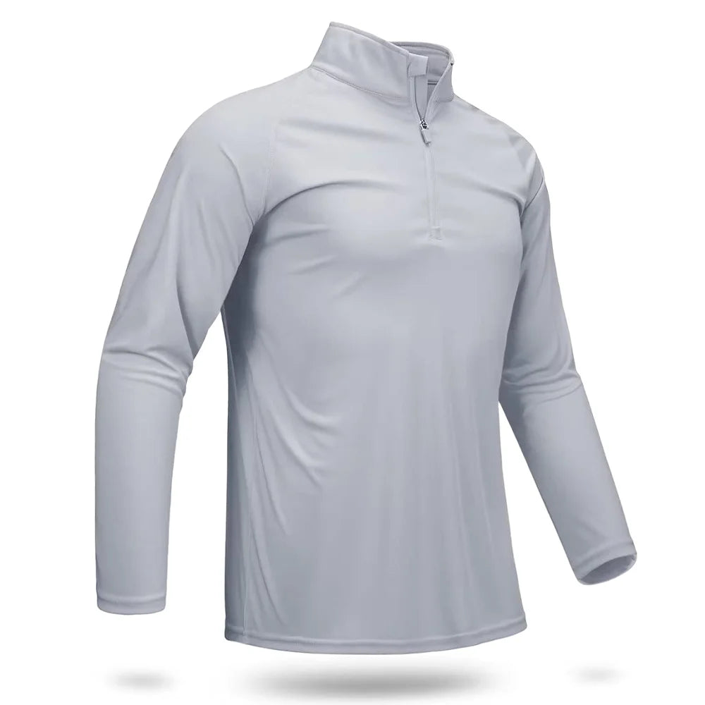 UPF 50+ T-Shirts Men'S 1/4 Zip UV Protection Long Sleeve T Shirts Fishing Hiking Performance Tee Shirts Pullover Tops