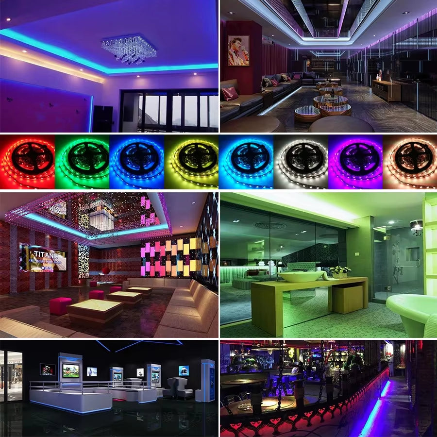 5050 RGB LED Strip Light - 30 LEDs/M, 5M Length, Bluetooth Controller, Power Adapter, Available in 15M, 20M, and 30M Options for Home Decor