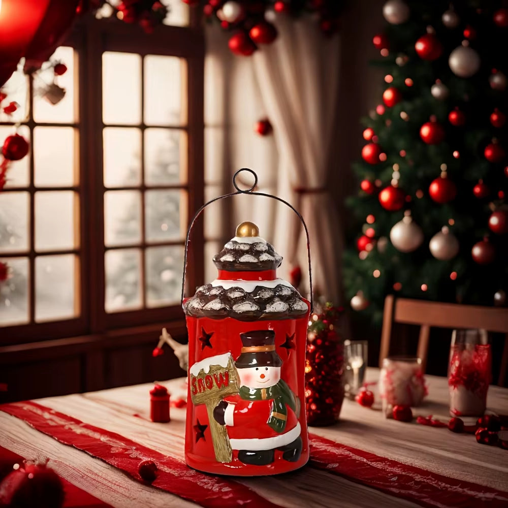 Christmas Ceramic Lantern - Elegant Holiday Candle Holder for Indoor and Desktop Decor
