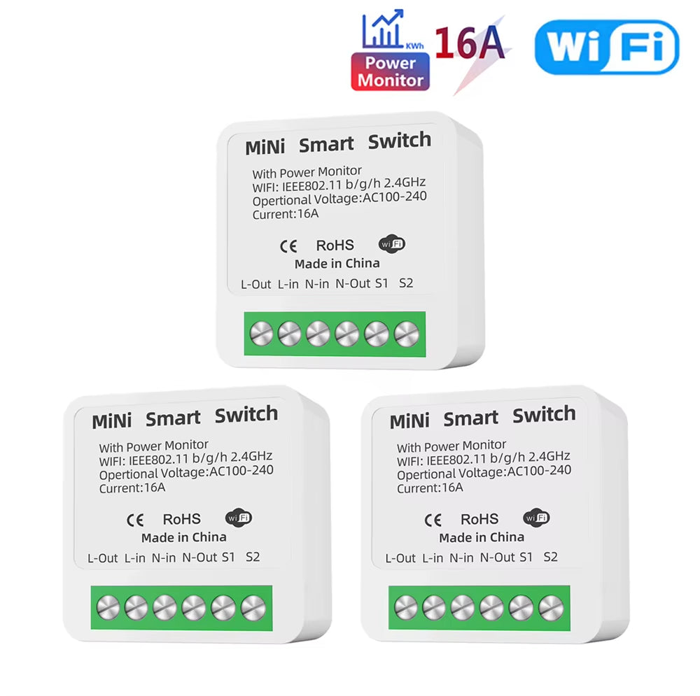 16A Tuya Wifi Smart Switch 2-Way Control with Energy Monitor Switch Mini Smart Breaker Smart Life Control Alexa via Google Home