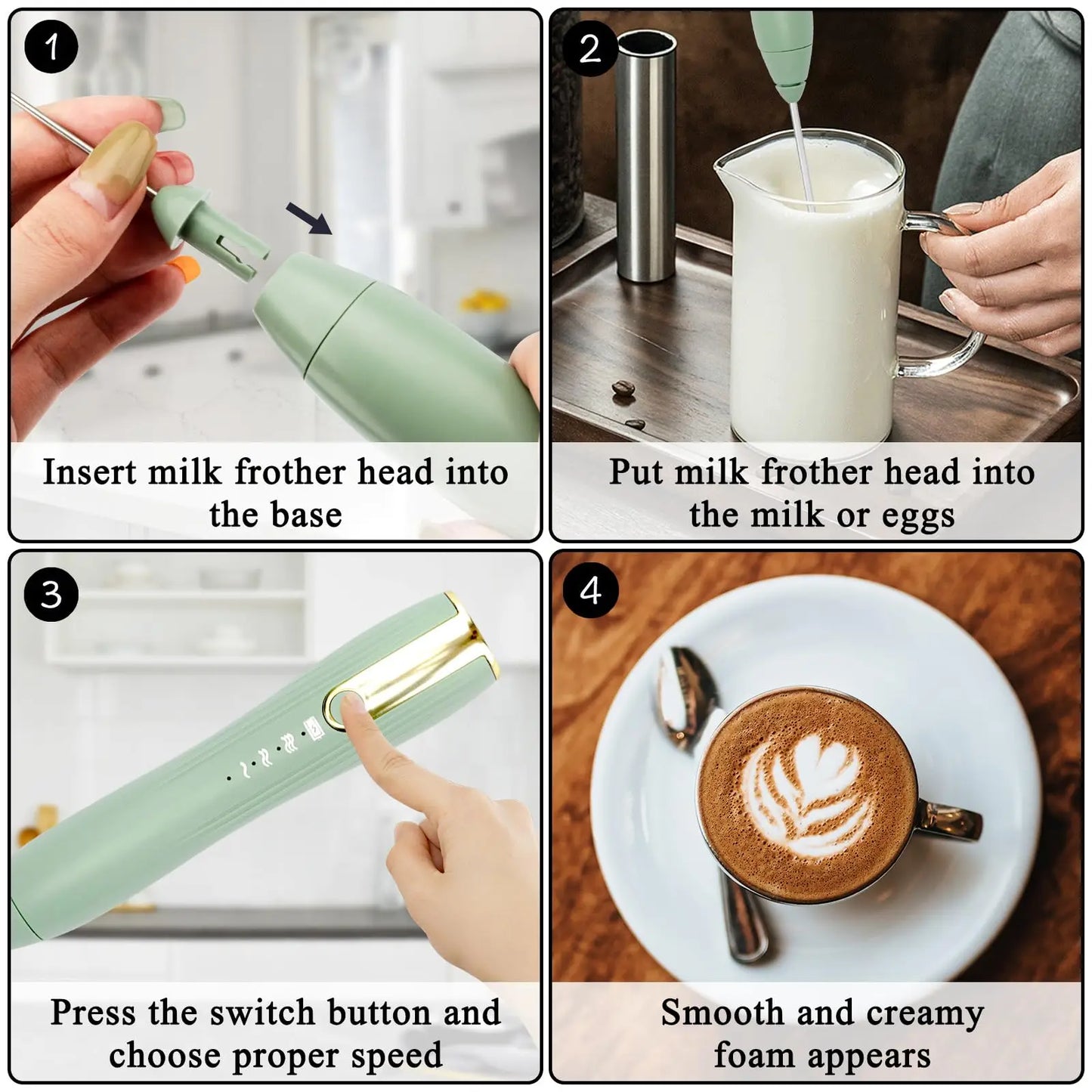 Electric Rechargeable Handheld Milk Frother and Foam Maker for Lattes and Coffee