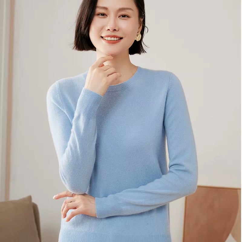 100% Pure Goat Cashmere Knitted Pullovers Hot Sale O-Neck Sweaters Women Soft High Quality Ladies Jumpers Clothes