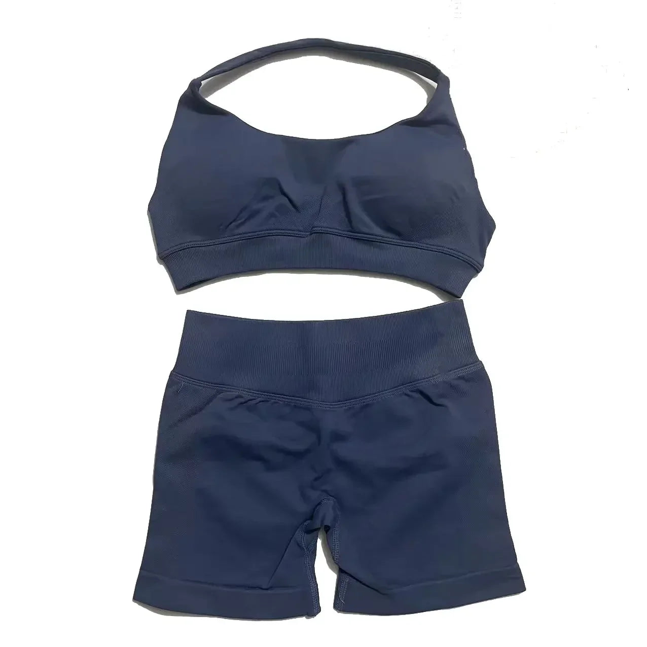 2Pcs Set Impact Shorts Seamless Fitness Yoga Set Women Gym Clothes Halter Sports Bra Matching Workout Sets Outfit