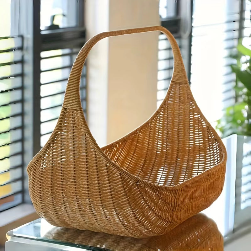 Nordic Handwoven Waterproof Storage Basket with Handle for Food, Fruits, and Bread - Durable Tote for Picnics and Carrying Essentials