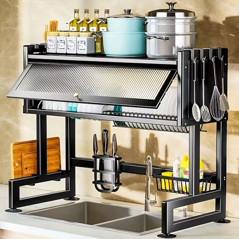 Multifunctional Black Metal Kitchen Storage Rack with Cabinet Door Access