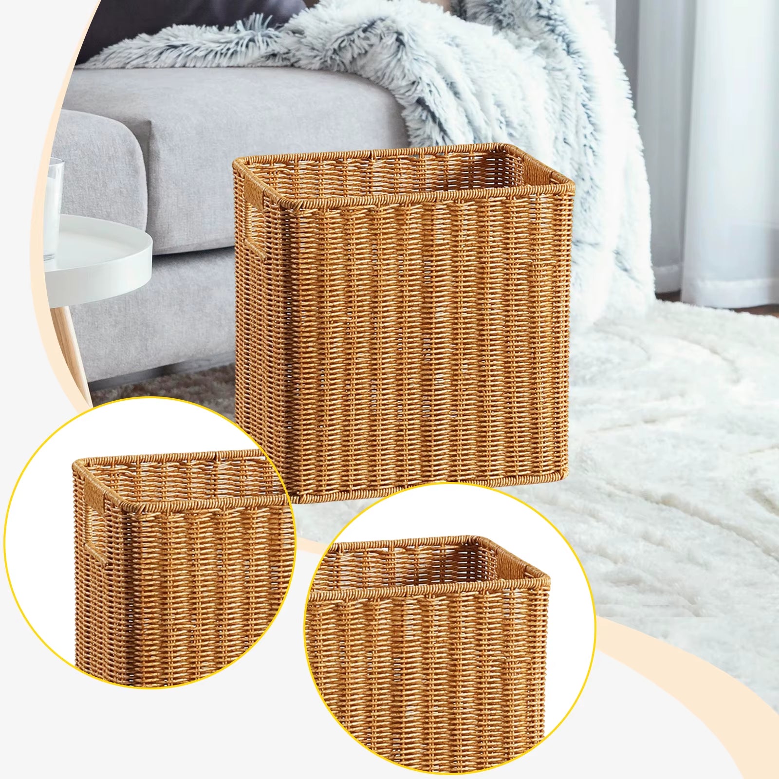 Woven Imitation Rattan Storage Basket for Living Room and Bathroom Organization