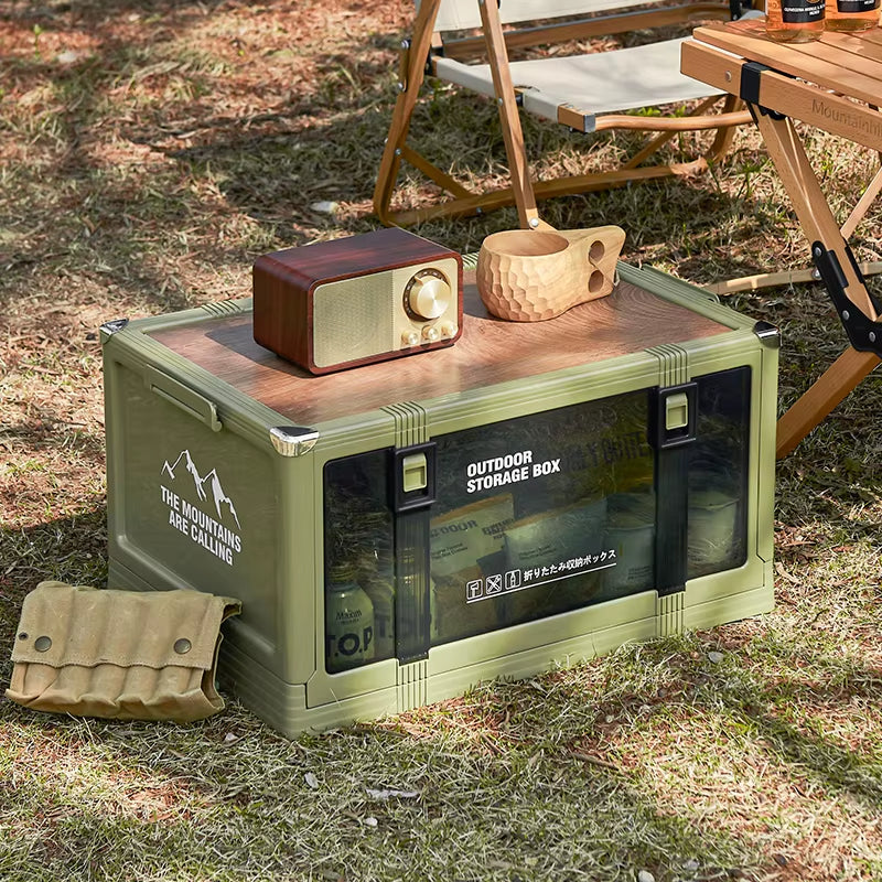 Multi-Layer Foldable Storage Box with Lid - Durable Trunk Organizer for Camping, Picnics, and Vehicle Storage