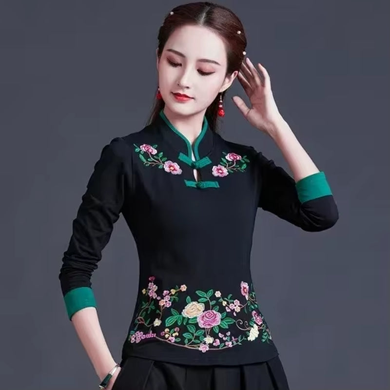 Ethnic Style Streetwear Fashion Casual Women Clothing Shirts for Women Vintage Clothes Tshirt Y2K Top Women Clothes Embroidery