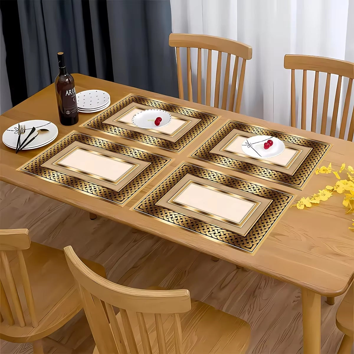 Set of 4 Elegant Golden Pattern Placemats – Perfect for Dining Rooms, Kitchens, Coffee Tables, Restaurants, and Home Decor