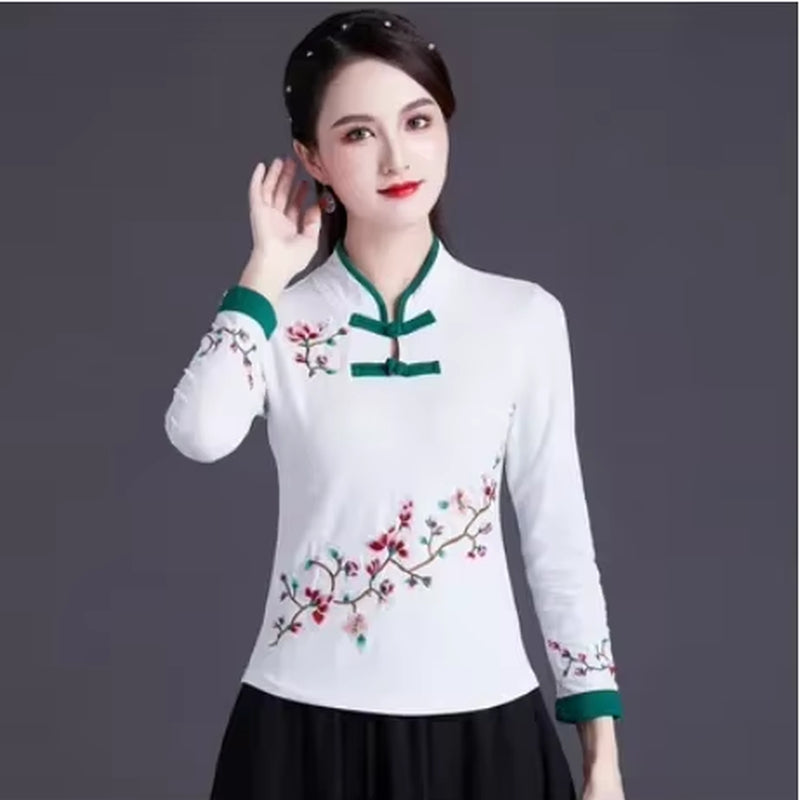 Ethnic Style Streetwear Fashion Casual Women Clothing Shirts for Women Vintage Clothes Tshirt Y2K Top Women Clothes Embroidery