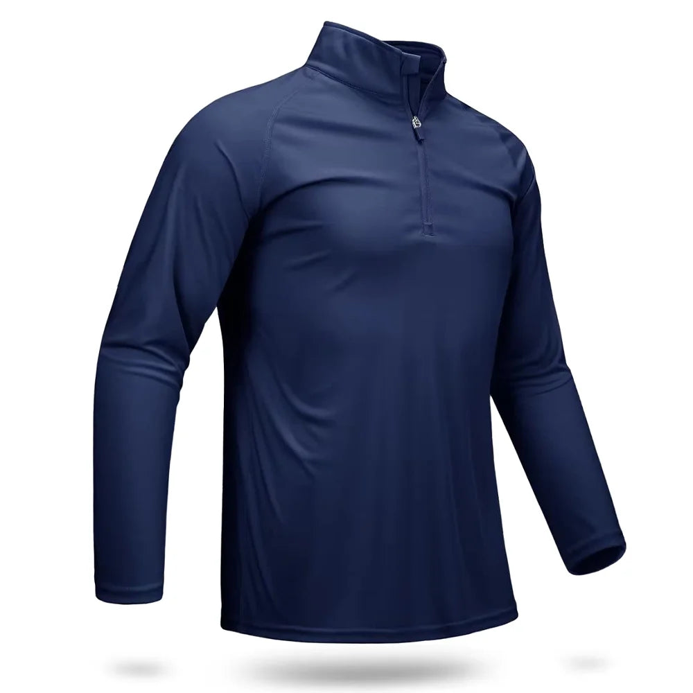 UPF 50+ T-Shirts Men'S 1/4 Zip UV Protection Long Sleeve T Shirts Fishing Hiking Performance Tee Shirts Pullover Tops