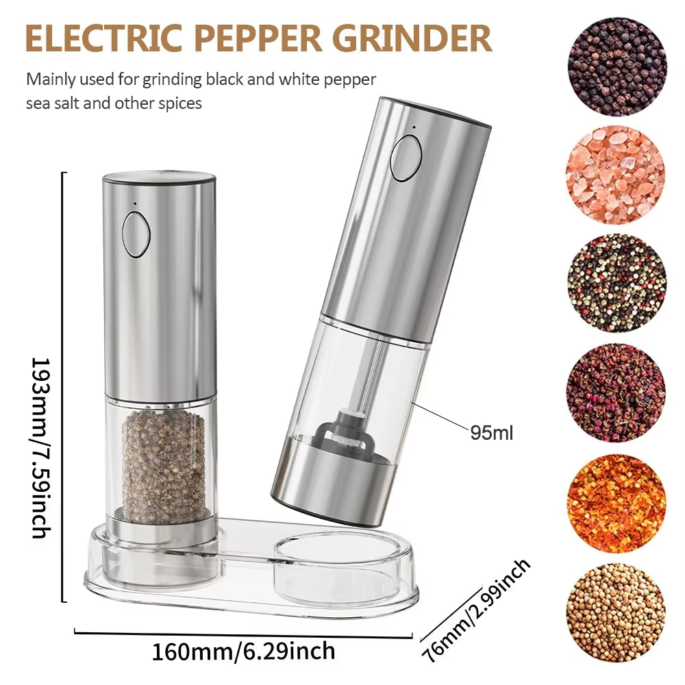 Stainless Steel Electric Pepper Grinder - USB Rechargeable Adjustable Coarseness Spice Mill for Kitchen Use
