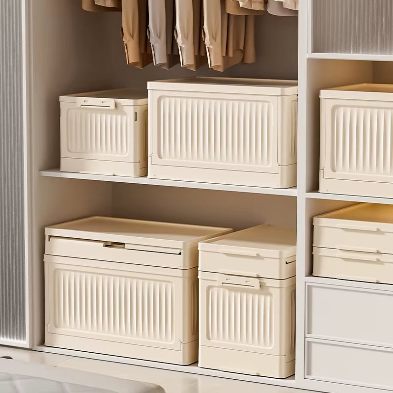 Folding Storage Box - Multifunctional Plastic Organizer Container with Lid for Sundries and Supplies
