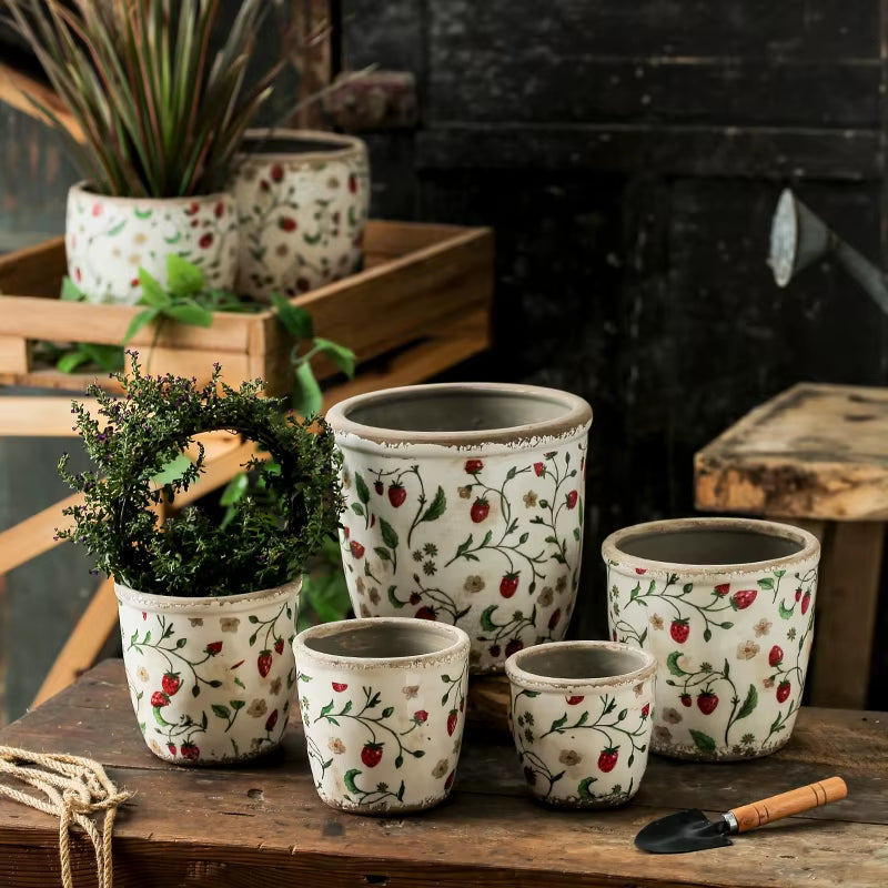 Elegant Retro Ceramic Flower Pots for Indoor Use - Porous and Breathable Design for Creative Floral Arrangements and Greenery in Pastoral Style