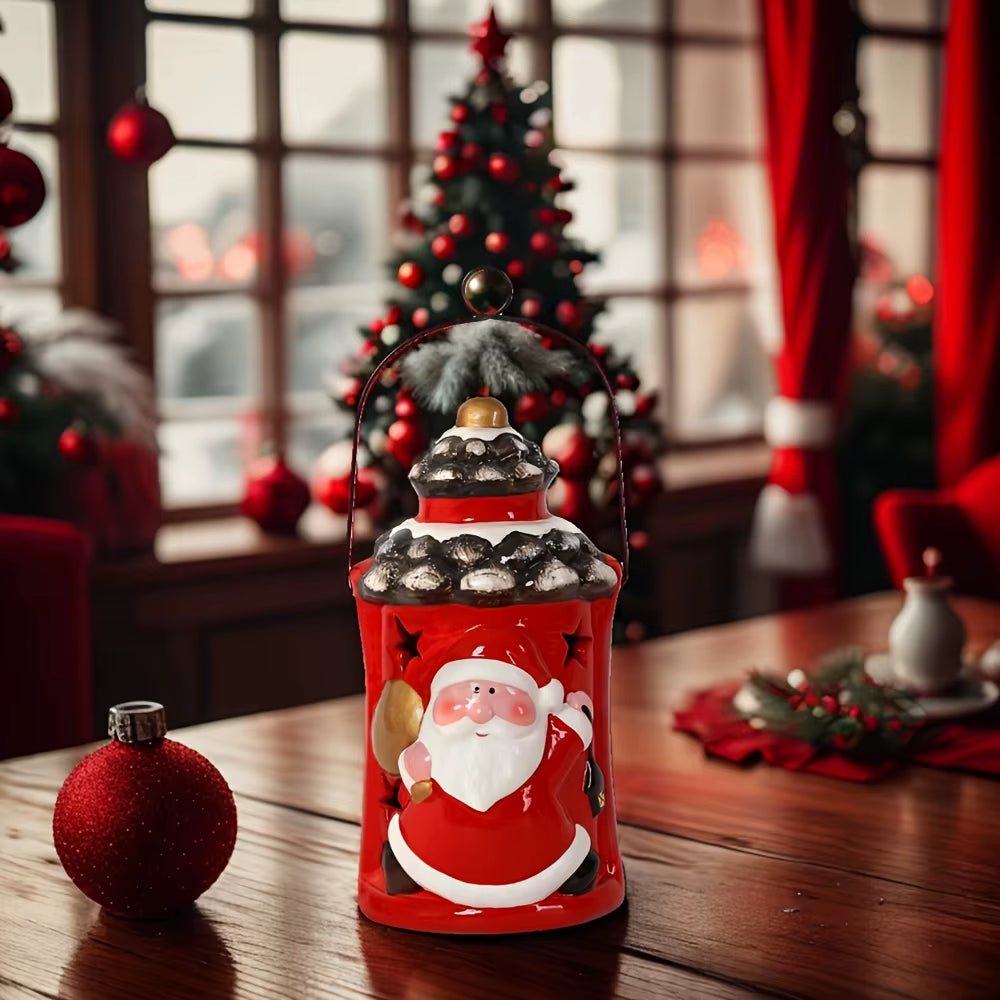 Christmas Ceramic Lantern - Elegant Holiday Candle Holder for Indoor and Desktop Decor