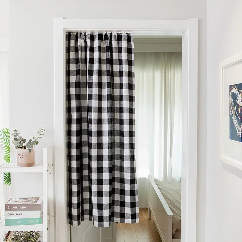 Black White Gingham Curtains Panels for Living Room Plaid Drape Kitchen Bedroom Rod Pocket Blackout Checkered Top Window Curtain