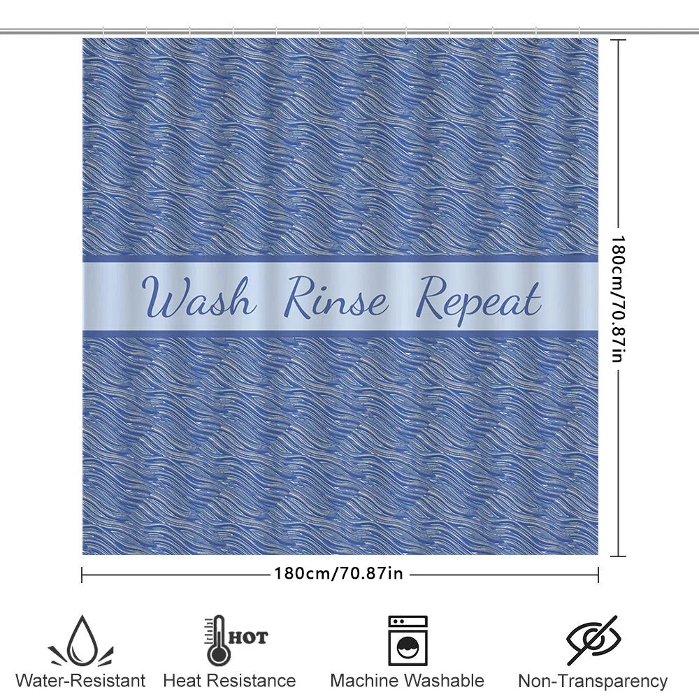 High-Quality Blue Wash Rinse Repeat Shower Curtain Waterproof Fabric Jacquard Bathroom Accessories Decor for Home Kitchen (Large
