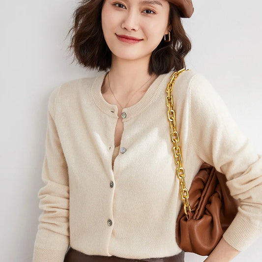 Women Cardigans Sweater O-Neck Spring Autumn Knitted Cashmere Cardigans Solid Single Breasted Womens Sweaters 2022