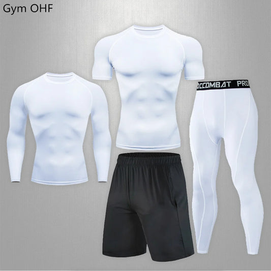 Men'S Sports Suit Gym Fitness Compression Sportswear Set Running Jogging Sport Wear Clothes Exercise Rashguard MMA Tracksuit Men