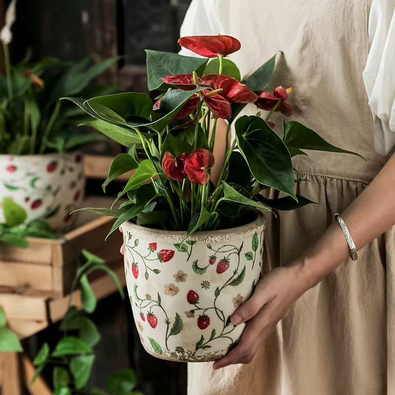 Elegant Retro Ceramic Flower Pots for Indoor Use - Porous and Breathable Design for Creative Floral Arrangements and Greenery in Pastoral Style