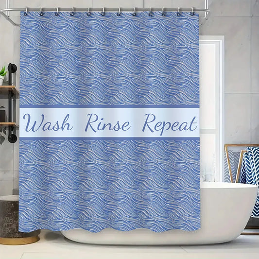 High-Quality Blue Wash Rinse Repeat Shower Curtain Waterproof Fabric Jacquard Bathroom Accessories Decor for Home Kitchen (Large