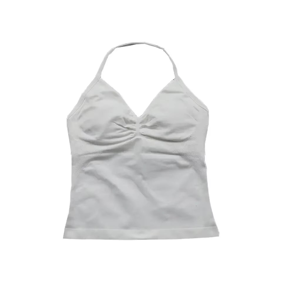 Impact Longline Strappy Top with Logo Women Seamless Yoga Tops Backless Gym Clothes Workout Sleeveless Shirts with Buit in Bra