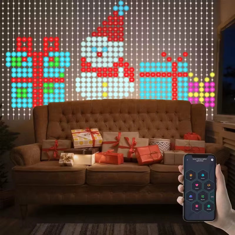 Smart LED Curtain Lights with 400 RGB+IC Color Changing LEDs, 6.6 x 6.6 Feet Indoor Dynamic DIY Pattern String Lights