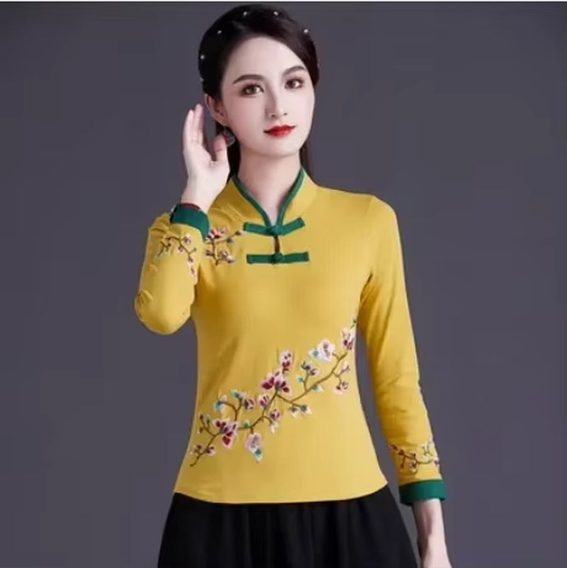 Ethnic Style Streetwear Fashion Casual Women Clothing Shirts for Women Vintage Clothes Tshirt Y2K Top Women Clothes Embroidery