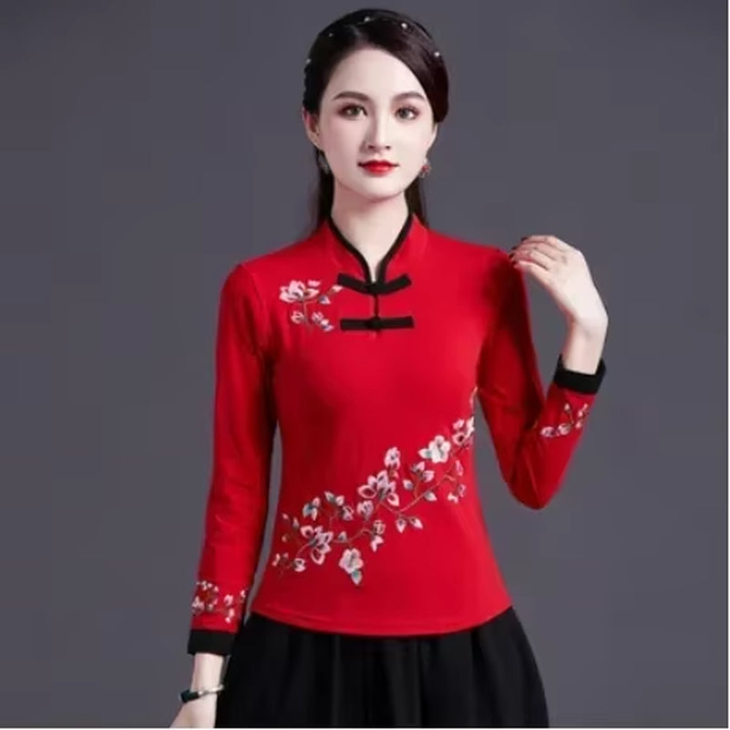Ethnic Style Streetwear Fashion Casual Women Clothing Shirts for Women Vintage Clothes Tshirt Y2K Top Women Clothes Embroidery