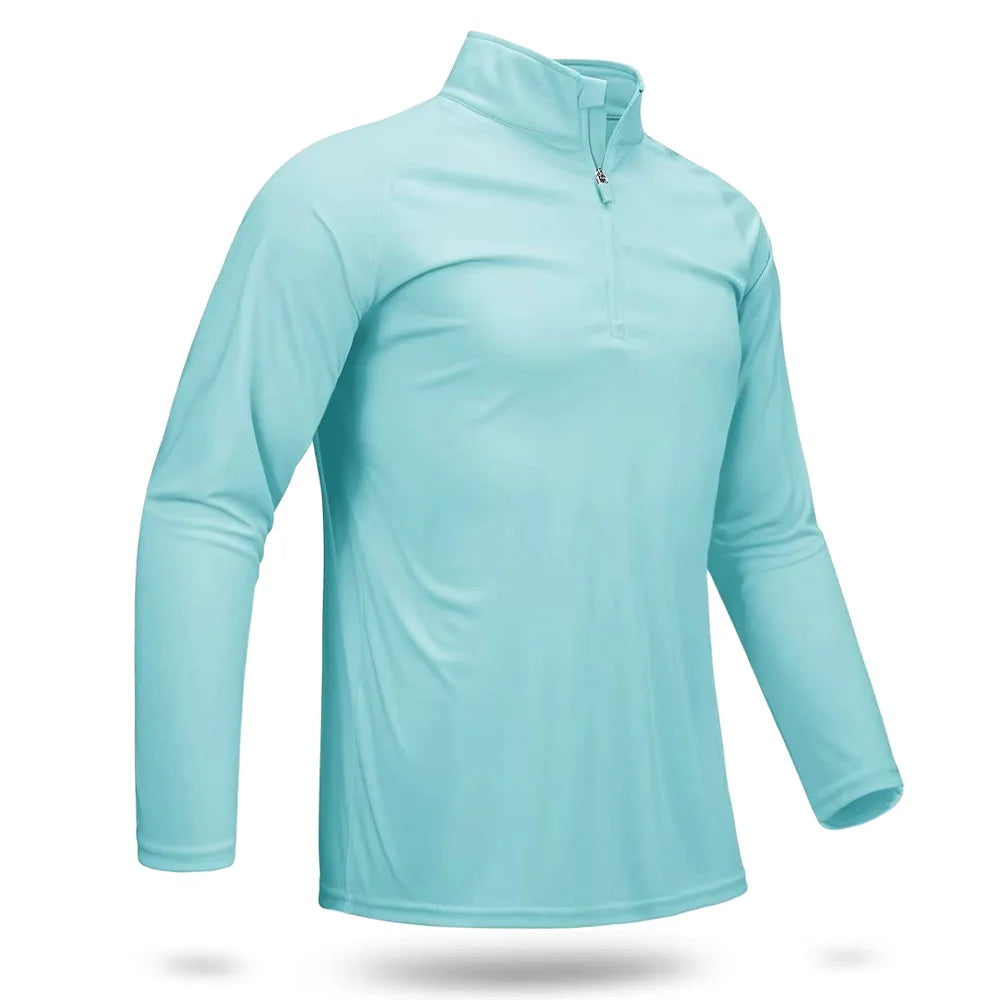 UPF 50+ T-Shirts Men'S 1/4 Zip UV Protection Long Sleeve T Shirts Fishing Hiking Performance Tee Shirts Pullover Tops