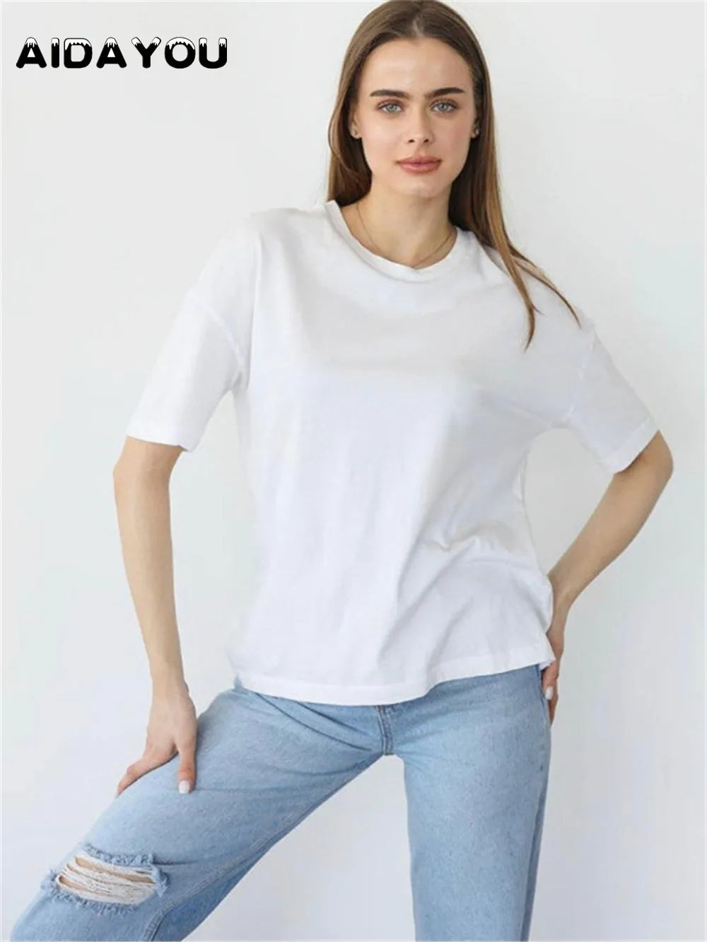 Women T- Shirts Cotton All Girl Unisex Oversized Thicken Pure 100% Cotton Blouse Vintage Designer plus Size S to 3XL
