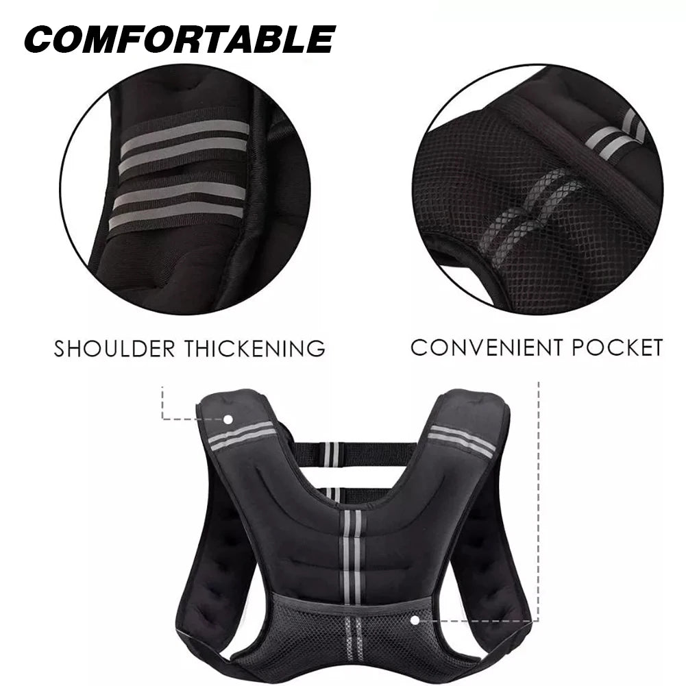 Weighted Vest 5KG Body Weight Vest Exercise Set with Reflective Stripe Double Adjustable Buckle Straps Home Gym Equipment