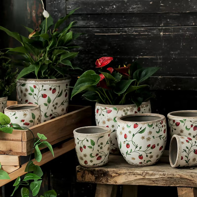 Elegant Retro Ceramic Flower Pots for Indoor Use - Porous and Breathable Design for Creative Floral Arrangements and Greenery in Pastoral Style