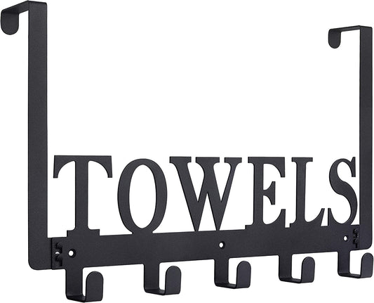 Over the Door Hooks, Towel Holder for Bathroom, Door Mount Towel Rack Towel Hooks for Bedroom Beach Towels Bathrobe Wall Mount Hang on the Door Cabinet Cupboard Metal Sandblasted (Black)