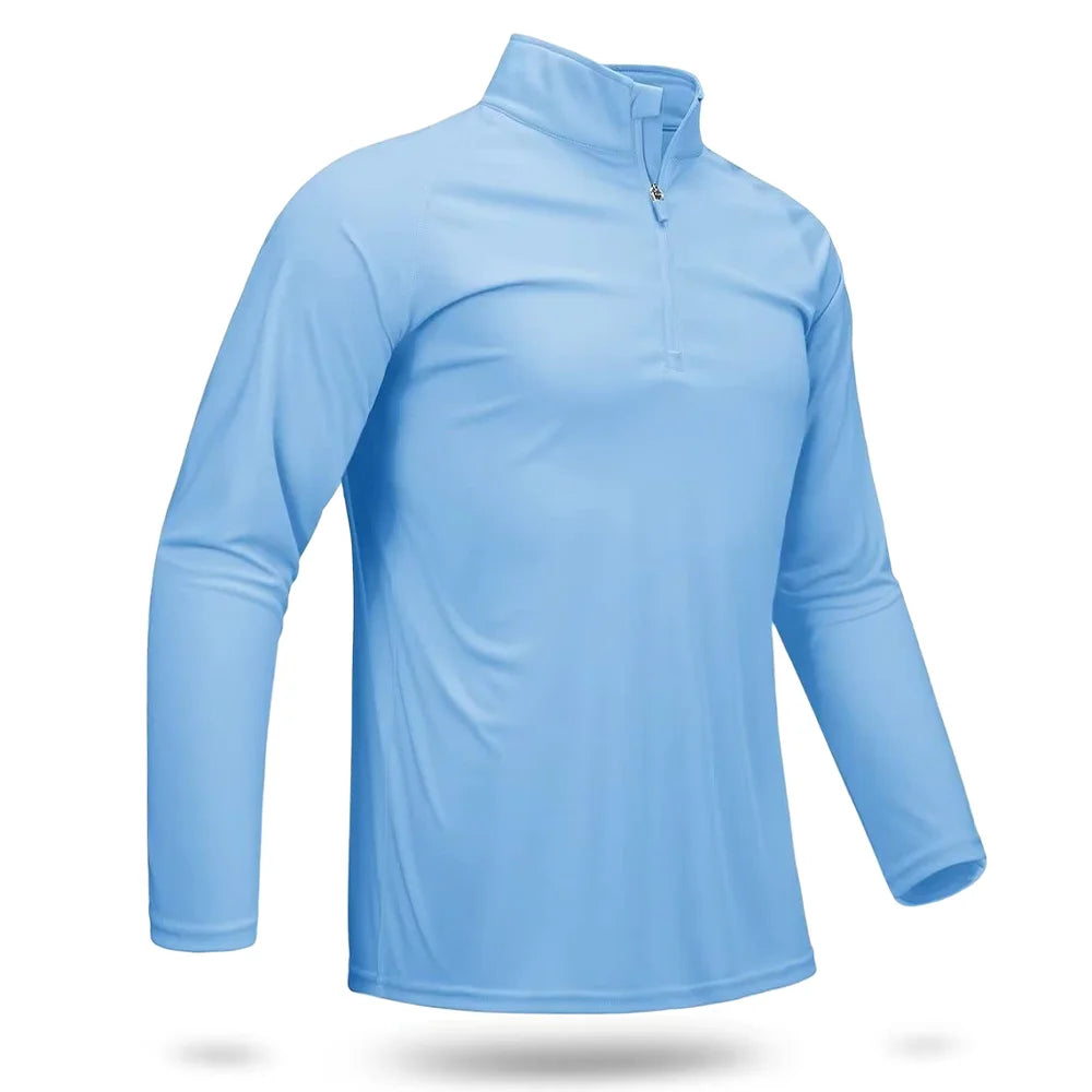 UPF 50+ T-Shirts Men'S 1/4 Zip UV Protection Long Sleeve T Shirts Fishing Hiking Performance Tee Shirts Pullover Tops