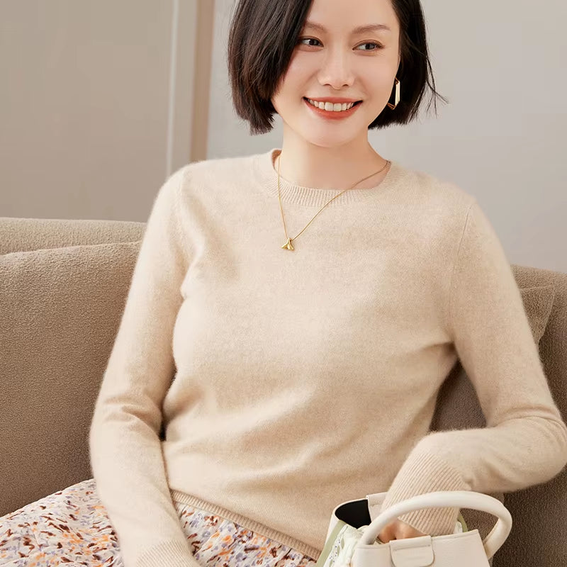 100% Pure Goat Cashmere Knitted Pullovers Hot Sale O-Neck Sweaters Women Soft High Quality Ladies Jumpers Clothes