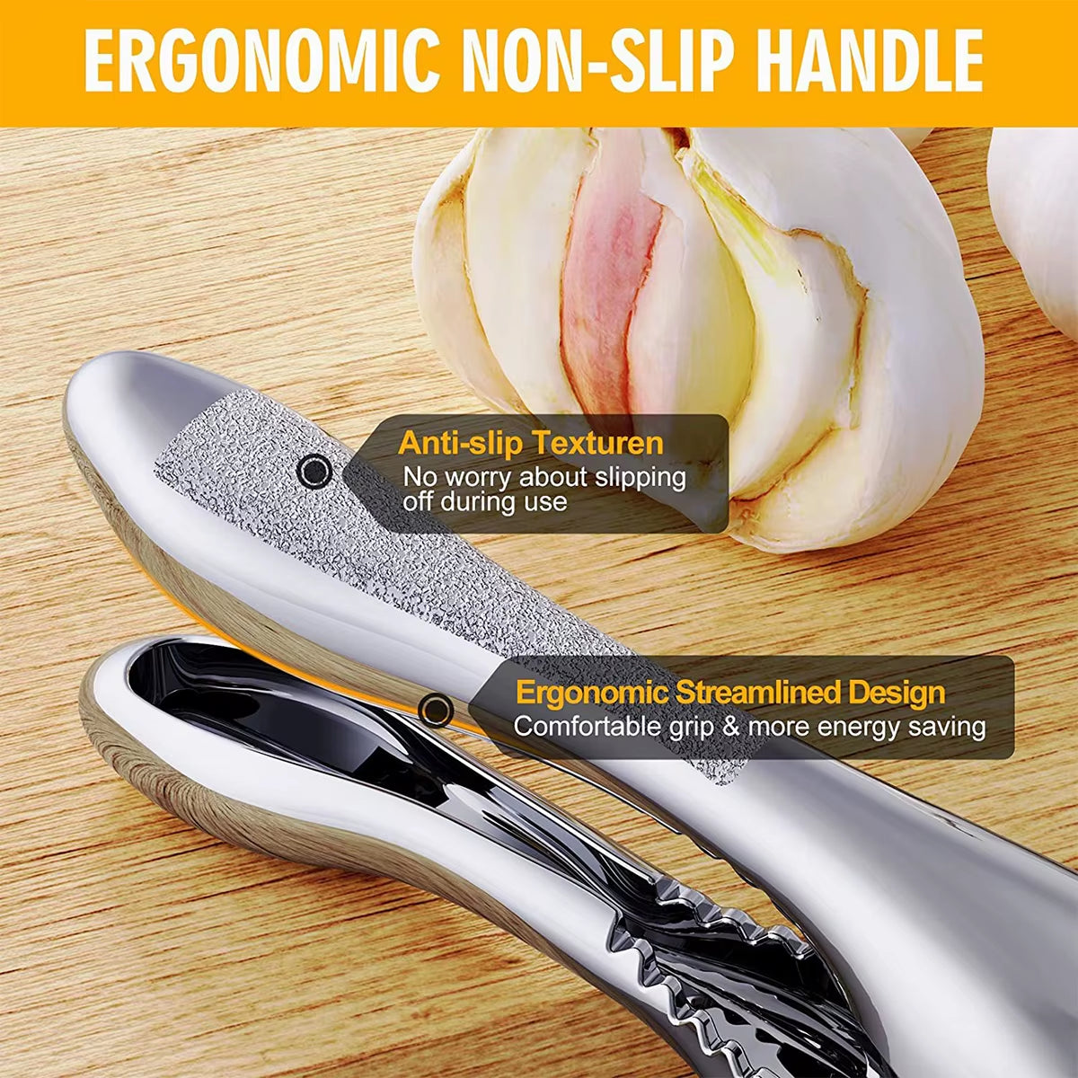 Stainless Steel 2-in-1 Garlic Press and Slicer - Dual Function Handheld Mincer Tool for Kitchen Use