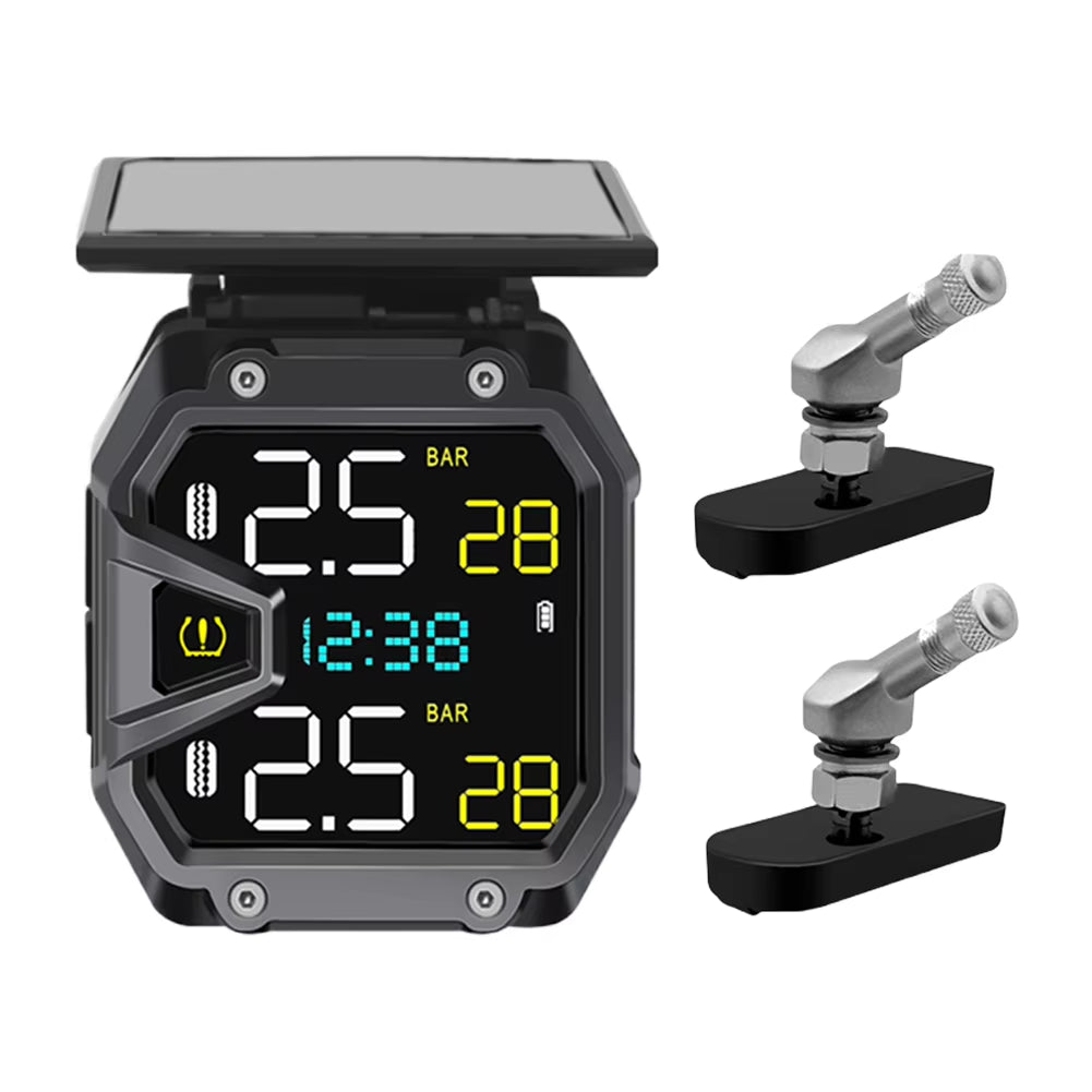 Motorcycle Tire Pressure Monitoring System with USB Port and Solar Power for Outdoor Cycling Accessories