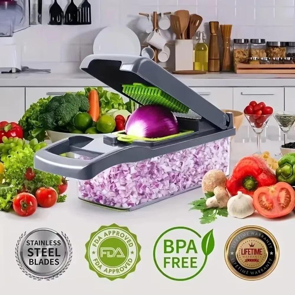 Professional Multifunctional Vegetable Chopper and Grater - 14/16 in 1 Kitchen Tool for Efficient Food Preparation