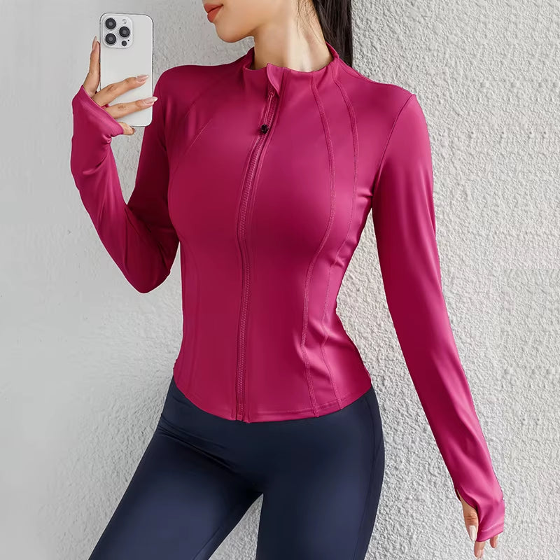 Sport Zip up Winter Women Running Jackets Workout Gym Fitness Women Jackets with Thumb Holes