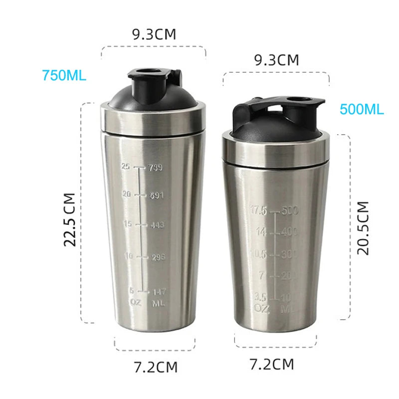 1Pcs Stainless Steel Protein Powder Shaker Bottle with Ball Scale Leak Proof,Gym Fitness Sport Whey Shakes Water Cup