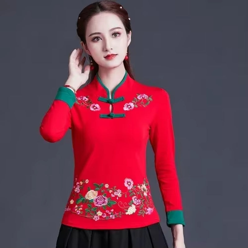 Ethnic Style Streetwear Fashion Casual Women Clothing Shirts for Women Vintage Clothes Tshirt Y2K Top Women Clothes Embroidery