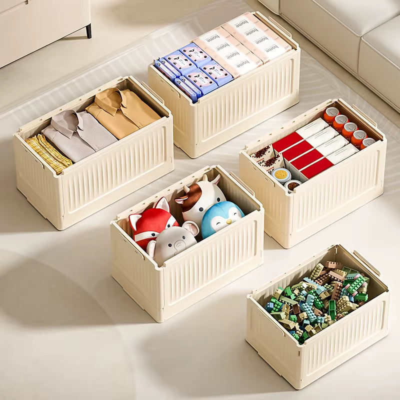 Folding Storage Box - Multifunctional Plastic Organizer Container with Lid for Sundries and Supplies